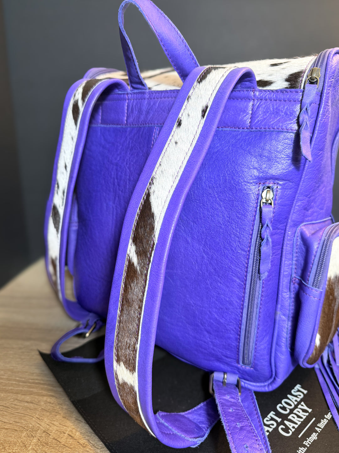 The Violet Run | Cobalt Violet Leather & Cowhide Fringe Backpack