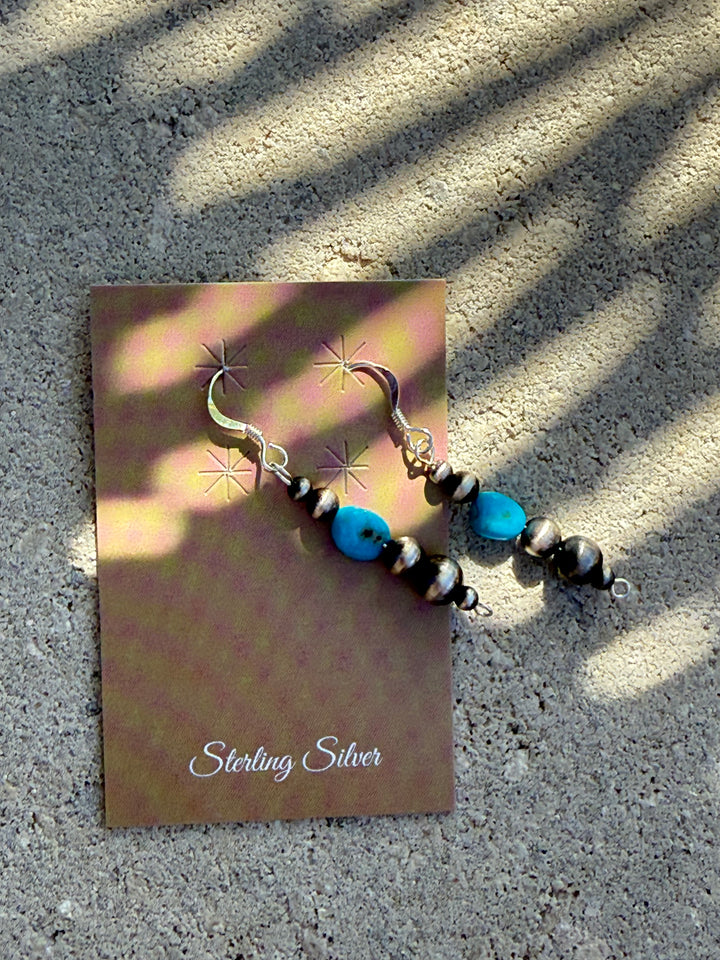 Sterling Silver Desert Pearl Dangle Drop Earrings with Turquoise
