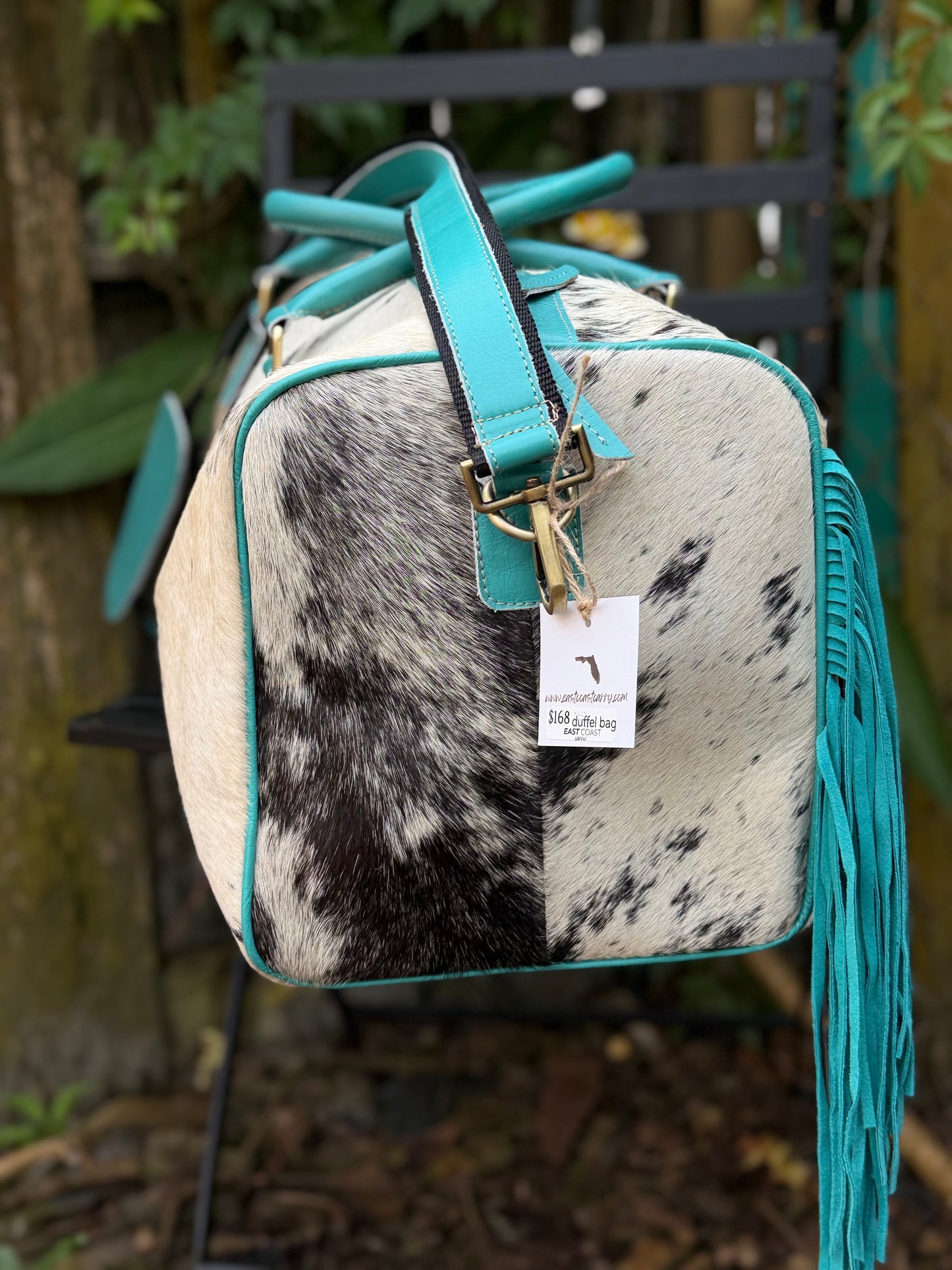 Terminal to Trail : Turquoise Leather & Cowhide Duffel Bag