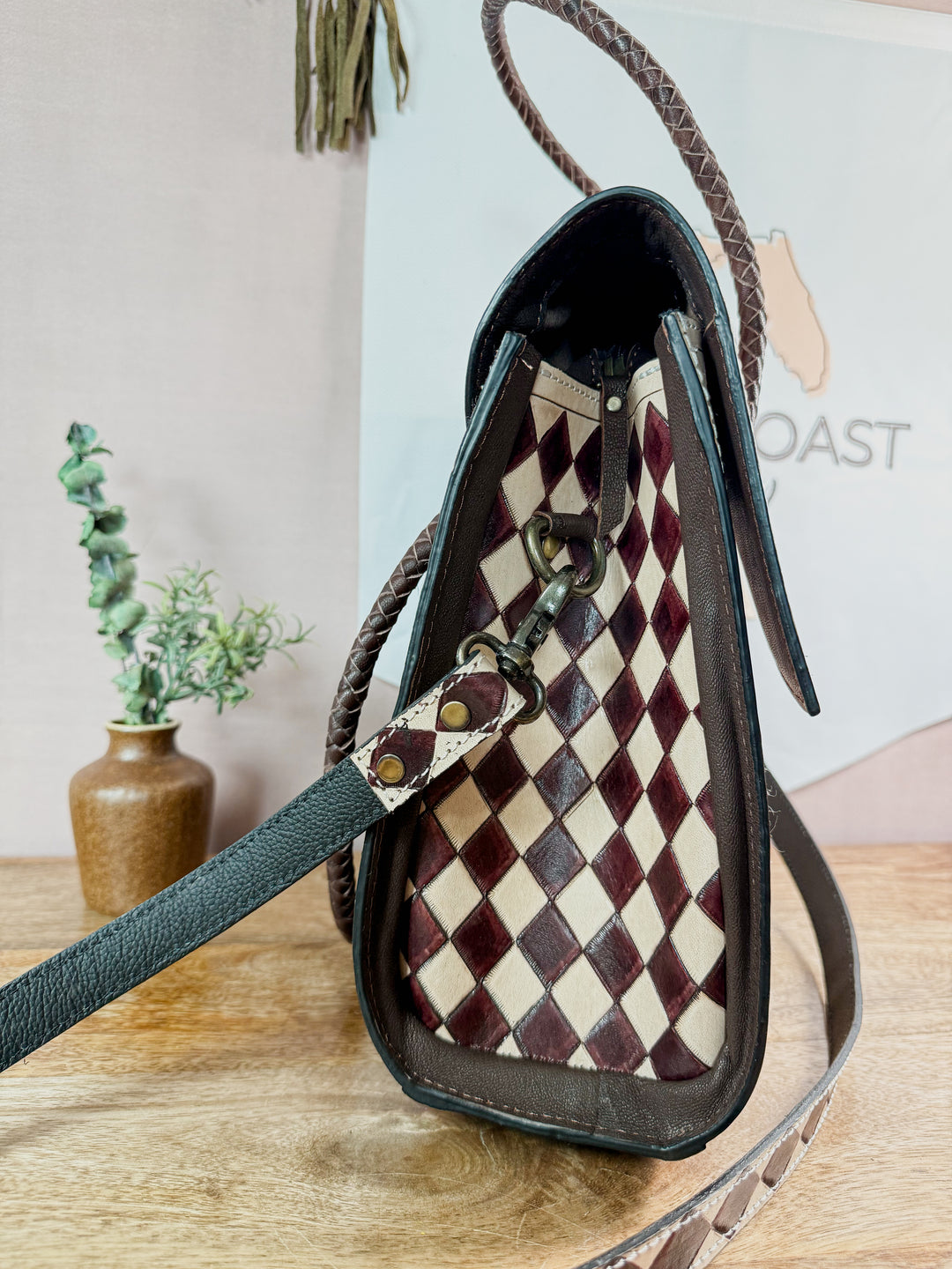 Checkmate No. 9 | Brown & Tan Tooled Leather Tote (Right-Hand Concealed Carry)