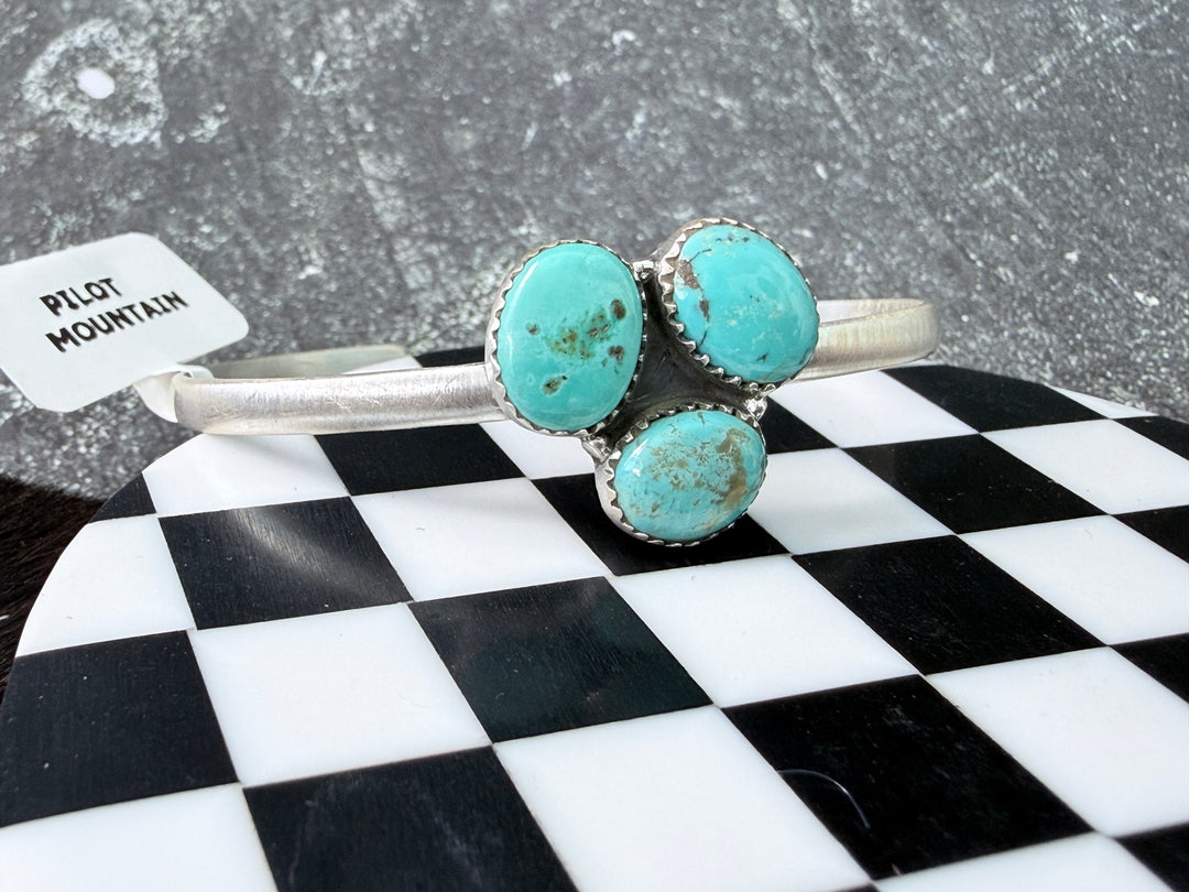 Pilot Mountain Turquoise Sterling Silver Three-Stone Cuff Bracelet