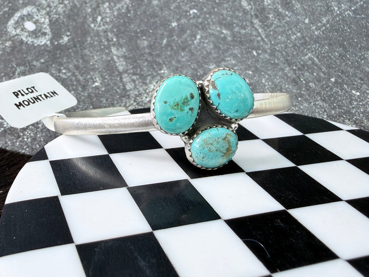 Pilot Mountain Turquoise Sterling Silver Three-Stone Cuff Bracelet
