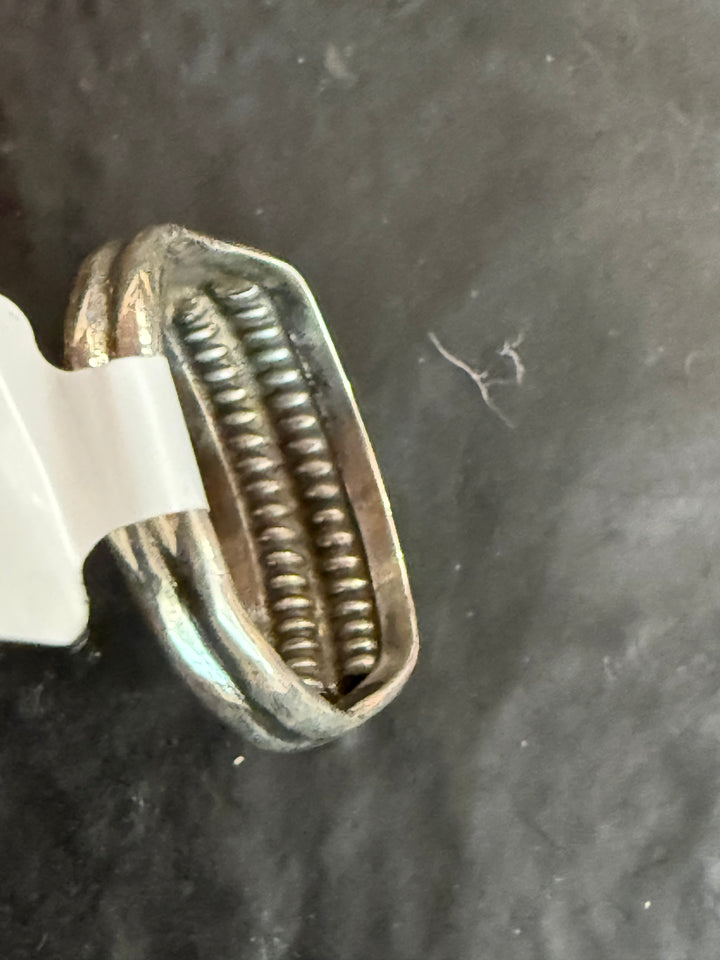 Navajo Sterling Silver Beaded Raindrop Band Ring – Handmade by Richard Mike Size 7.5, 8