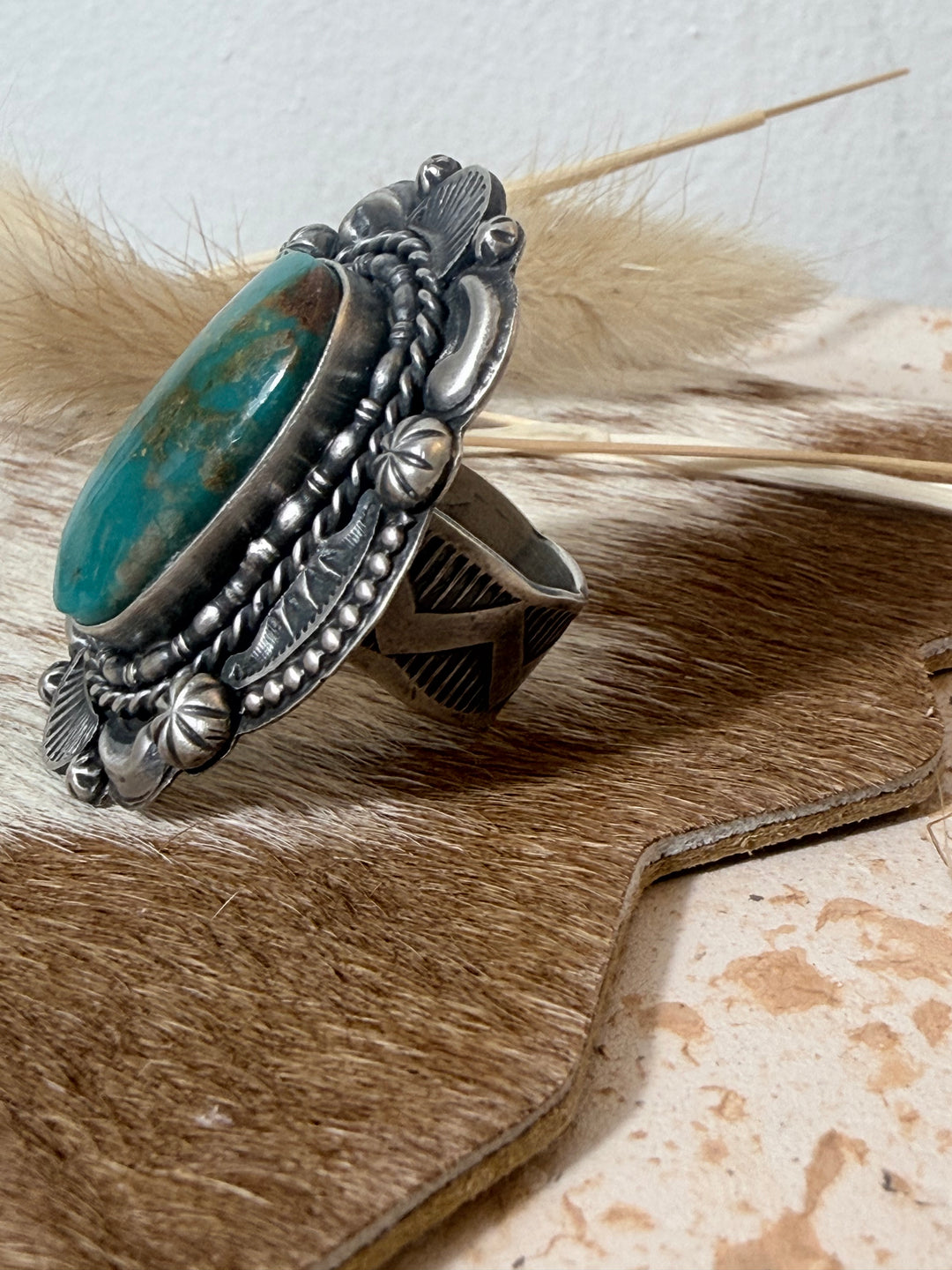 Dustin Francisco Navajo Royston Turquoise Sterling Silver Statement Ring | Adjustable