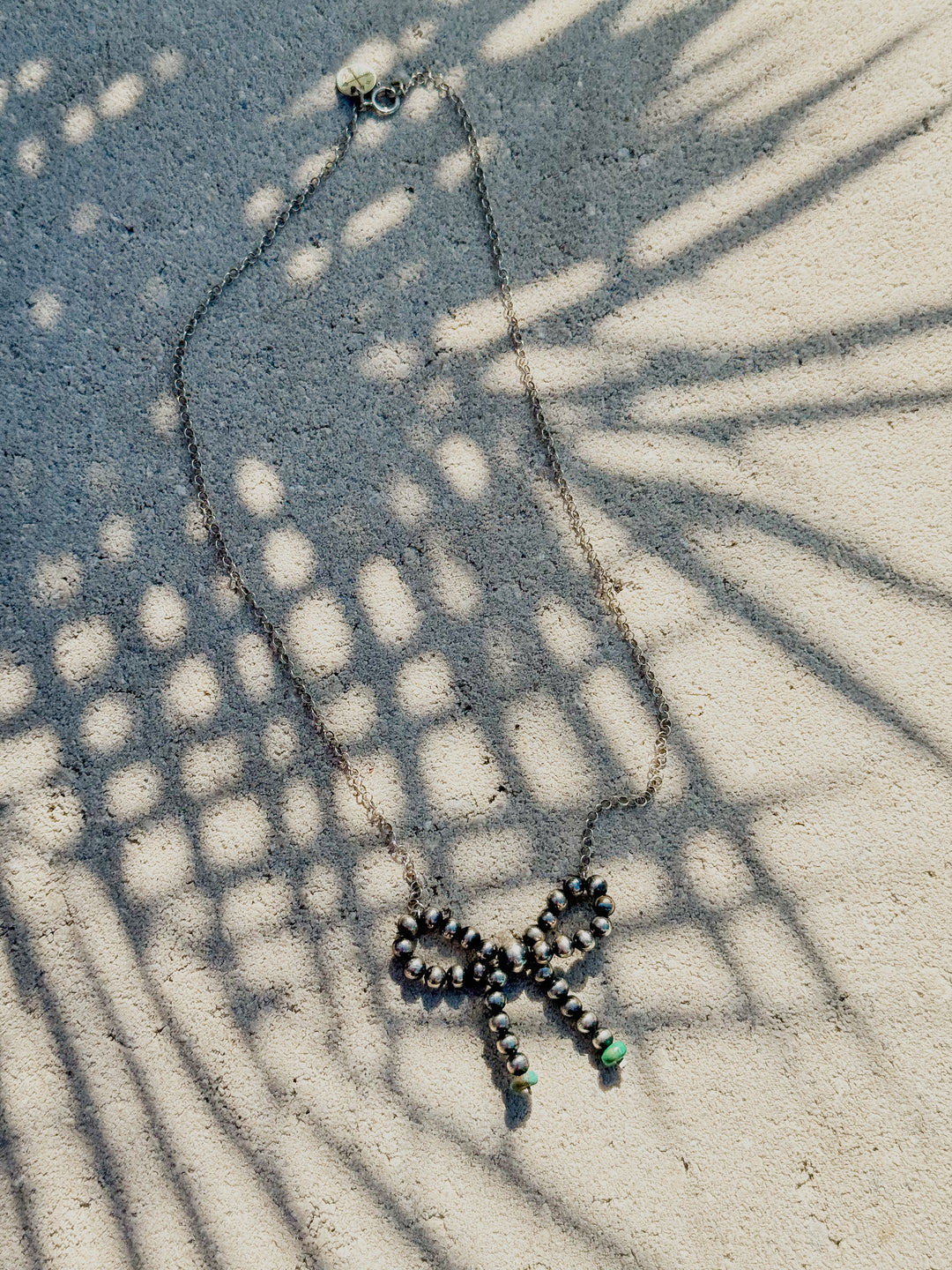 Desert Pearl 18” Bow and Chain Necklace with Kingman Turquosie