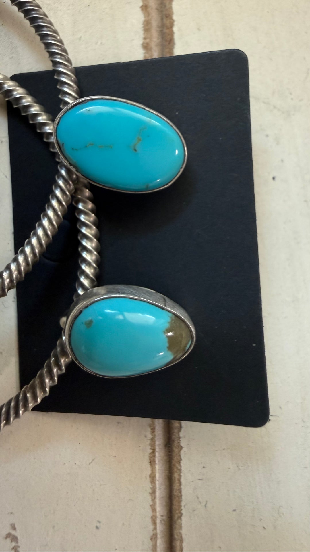 Verley Betone Navajo Handmade Turquoise & Sterling Silver Hoop Earrings