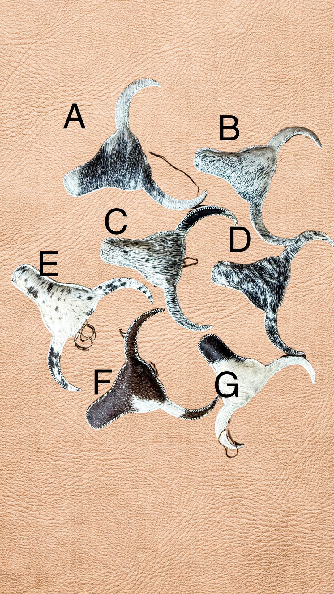 Cowhide Longhorn Wall Hanging | Genuine Hair-On Cowhide Western Decor | Boutique, Car Charm or Bag Charm