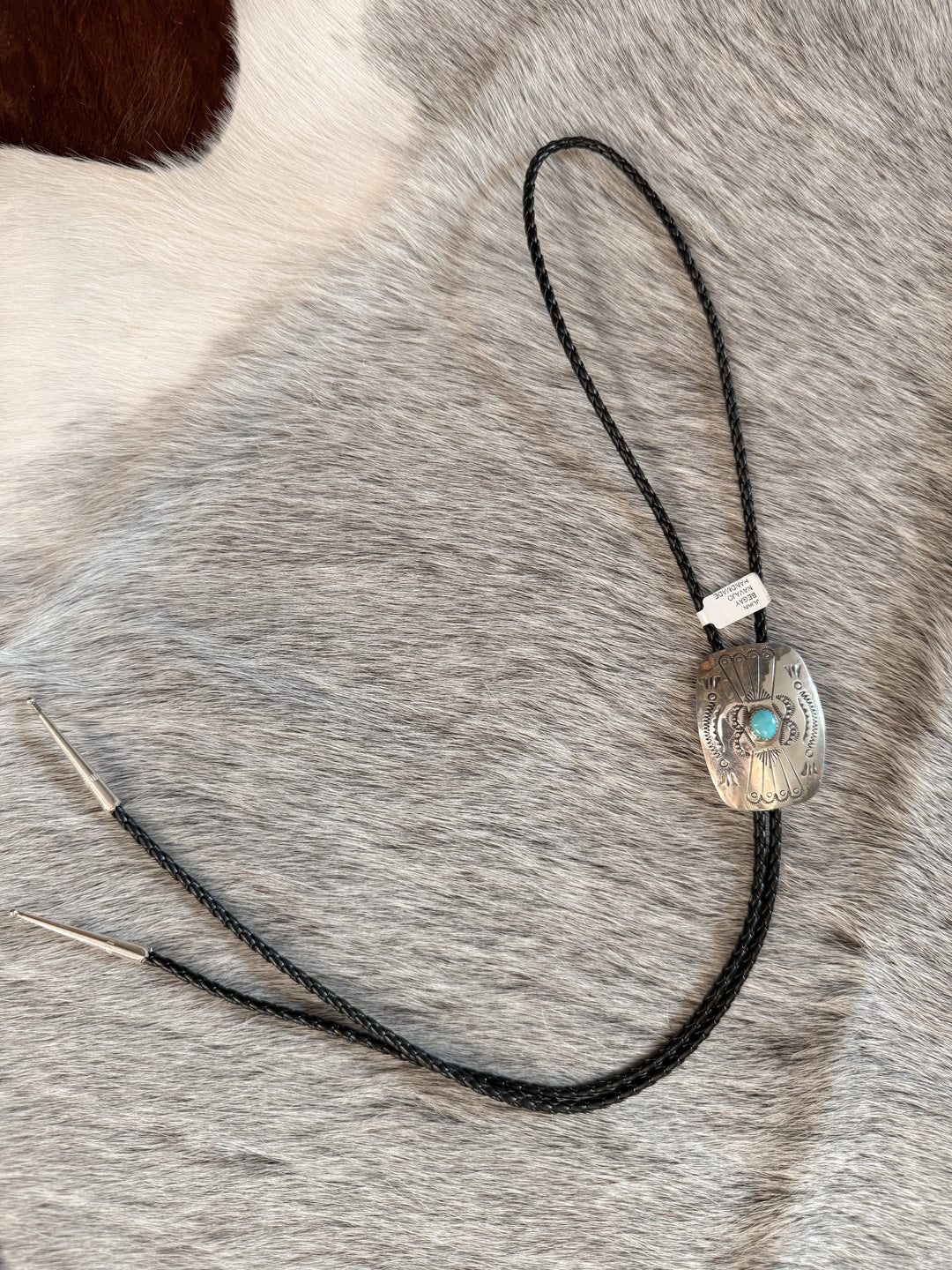 Navajo Sterling Silver Concho Bolo Tie – Kingman Turquoise – Signed Joan Begay