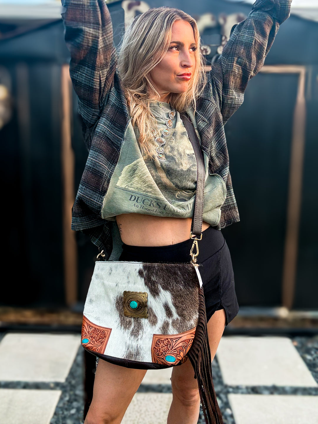 The Concho Carryall | Hair-On Cowhide & Tooled Leather Crossbody Purse