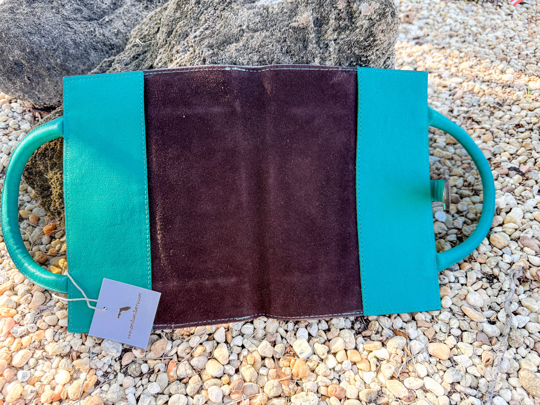 Tooled leather and Cowhide Book / standard size Leather Bible Cover with Turquoise Handles