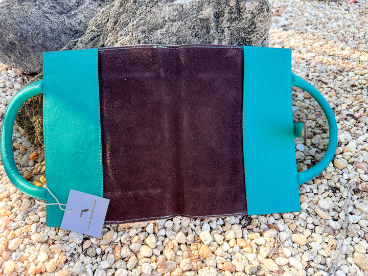 Tooled leather and Cowhide Book / standard size Leather Bible Cover with Turquoise Handles