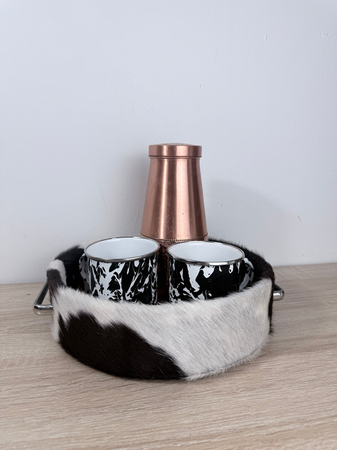 Cowhide & Tooled Leather Round Display Tray