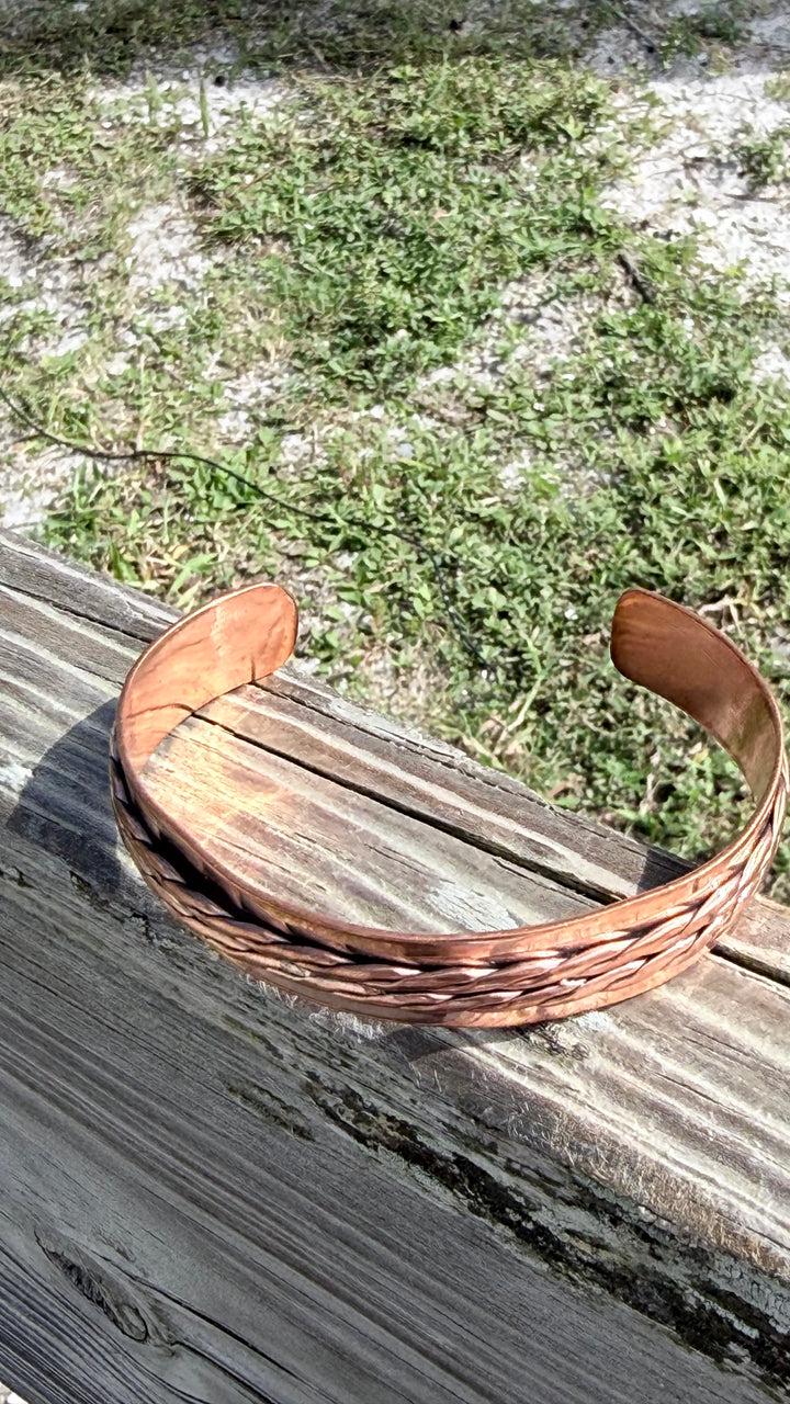 Handmade Solid Copper Braided Cuff Bracelet | Adjustable Western Jewelry