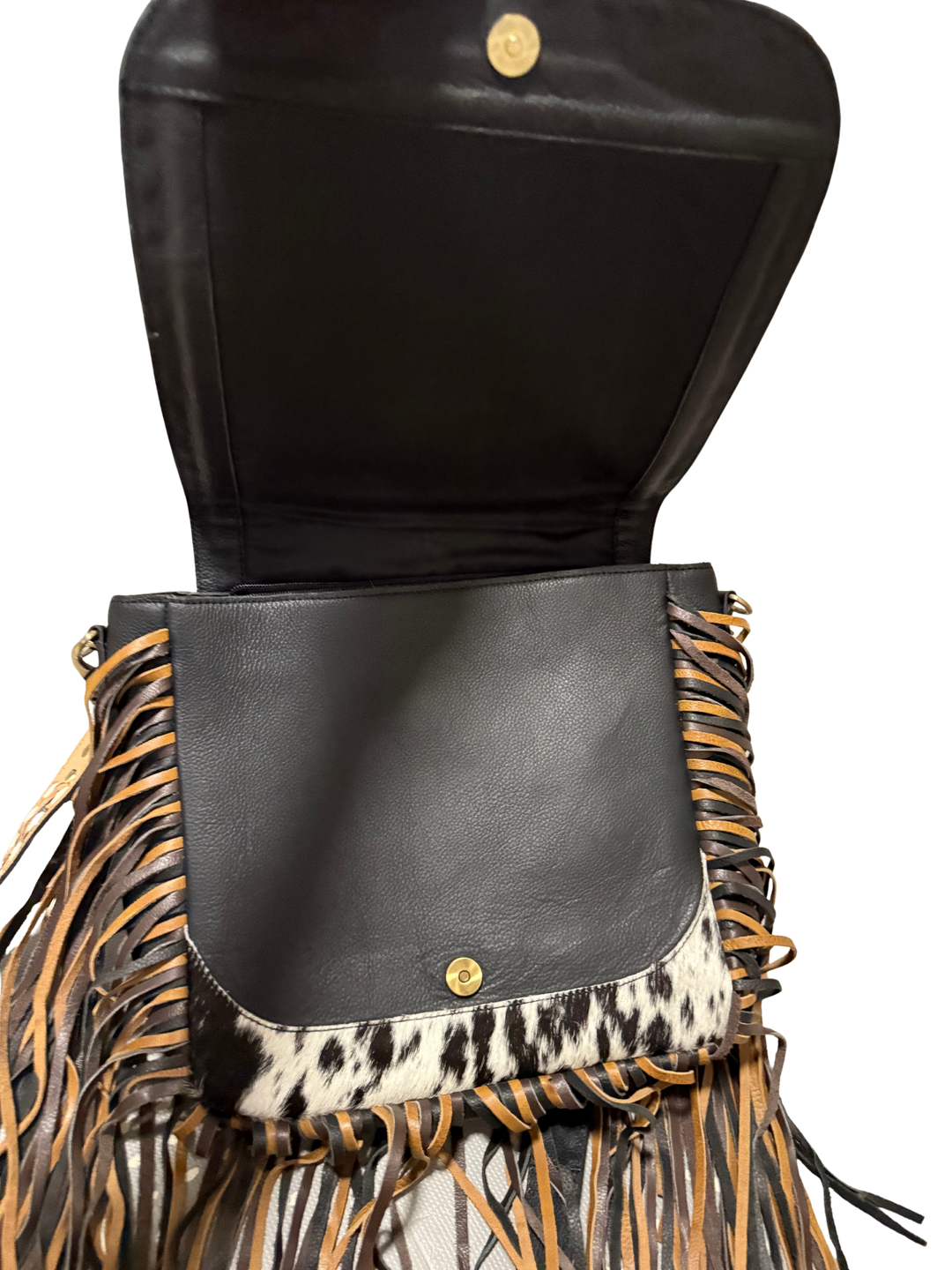 The Renegade | Cowhide Fringe Leather Crossbody Bag with Tooled Strap