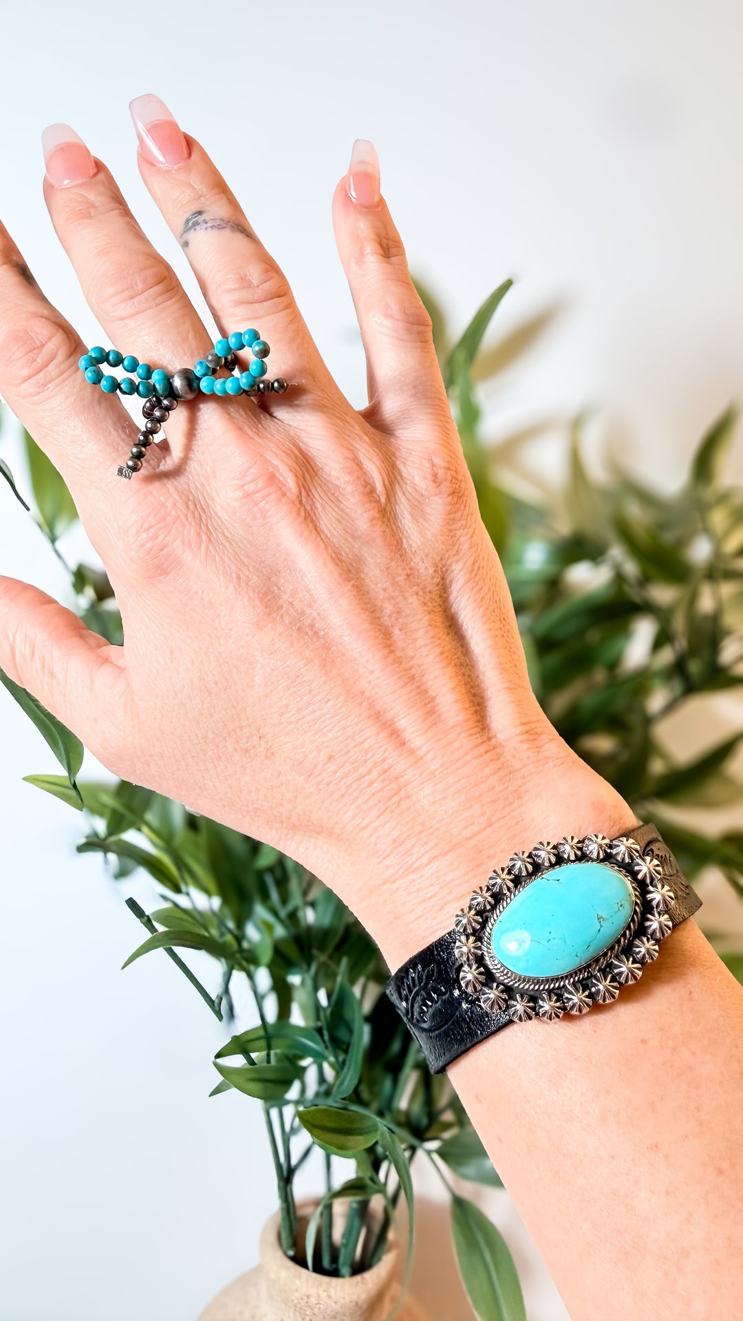 Suzanna Johnson Navajo Turquoise Sterling Silver & Leather Cuff | 5.75-6.5”