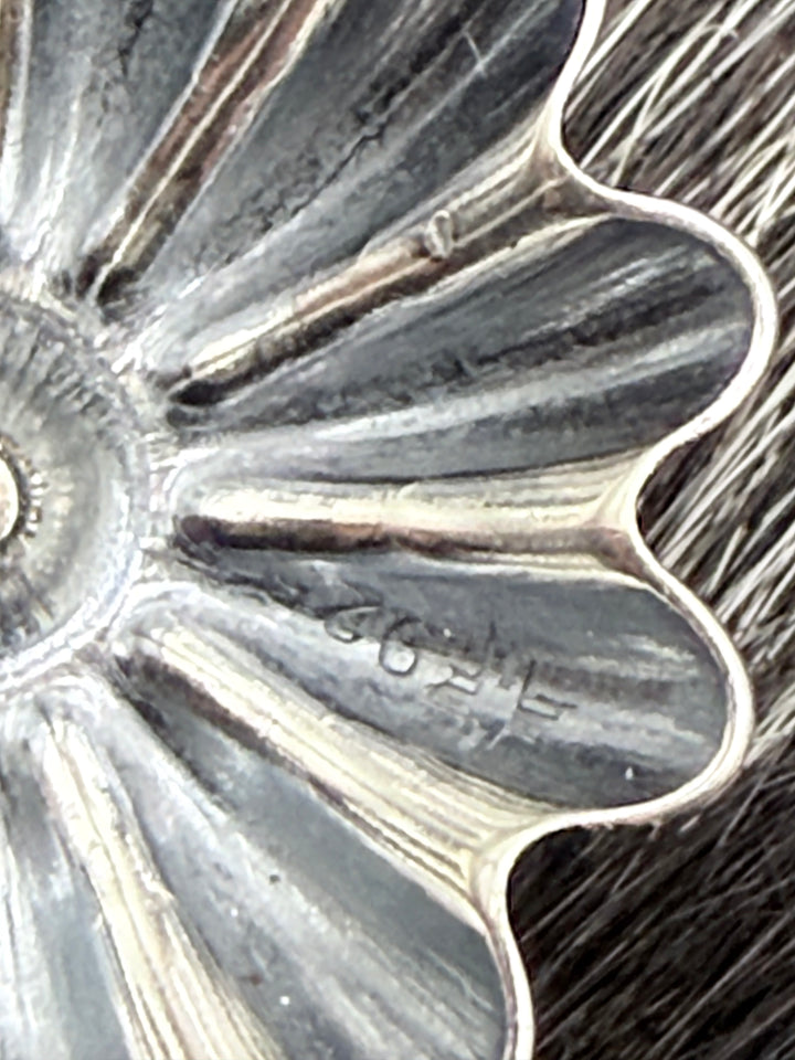 Handmade Sterling Silver Large Floral Concho Stud Earrings | Signed