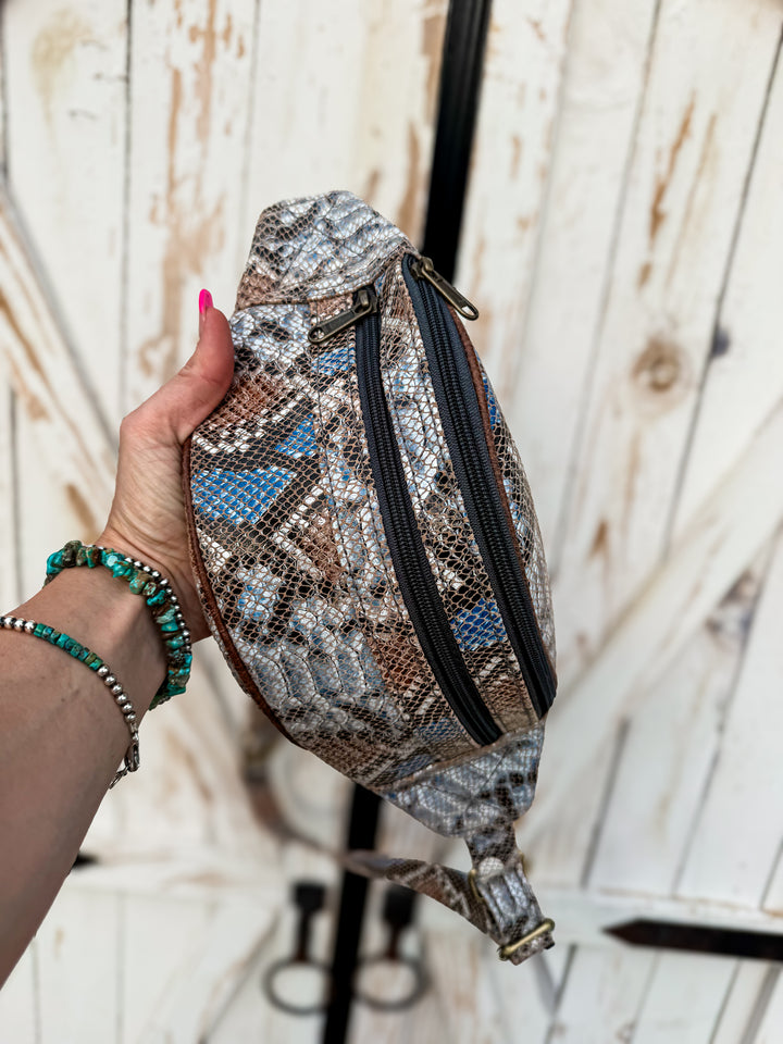 The Rattler Belt Bag | Real Leather Snake Print Sling