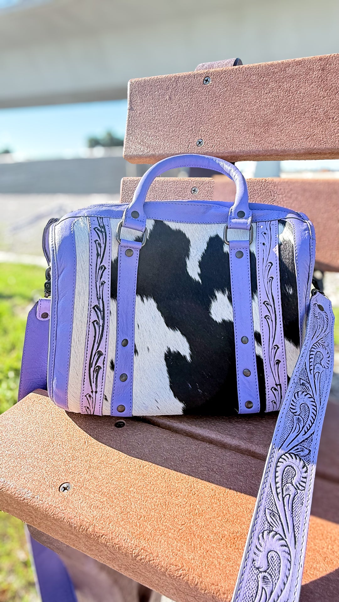 The Lavender Outlaw | Tooled Leather & Cowhide Concealed Carry Purse