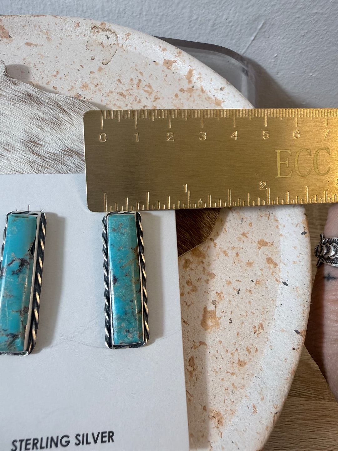 Steve Francisco Navajo Handmade Kingman Turquoise Bar Earrings