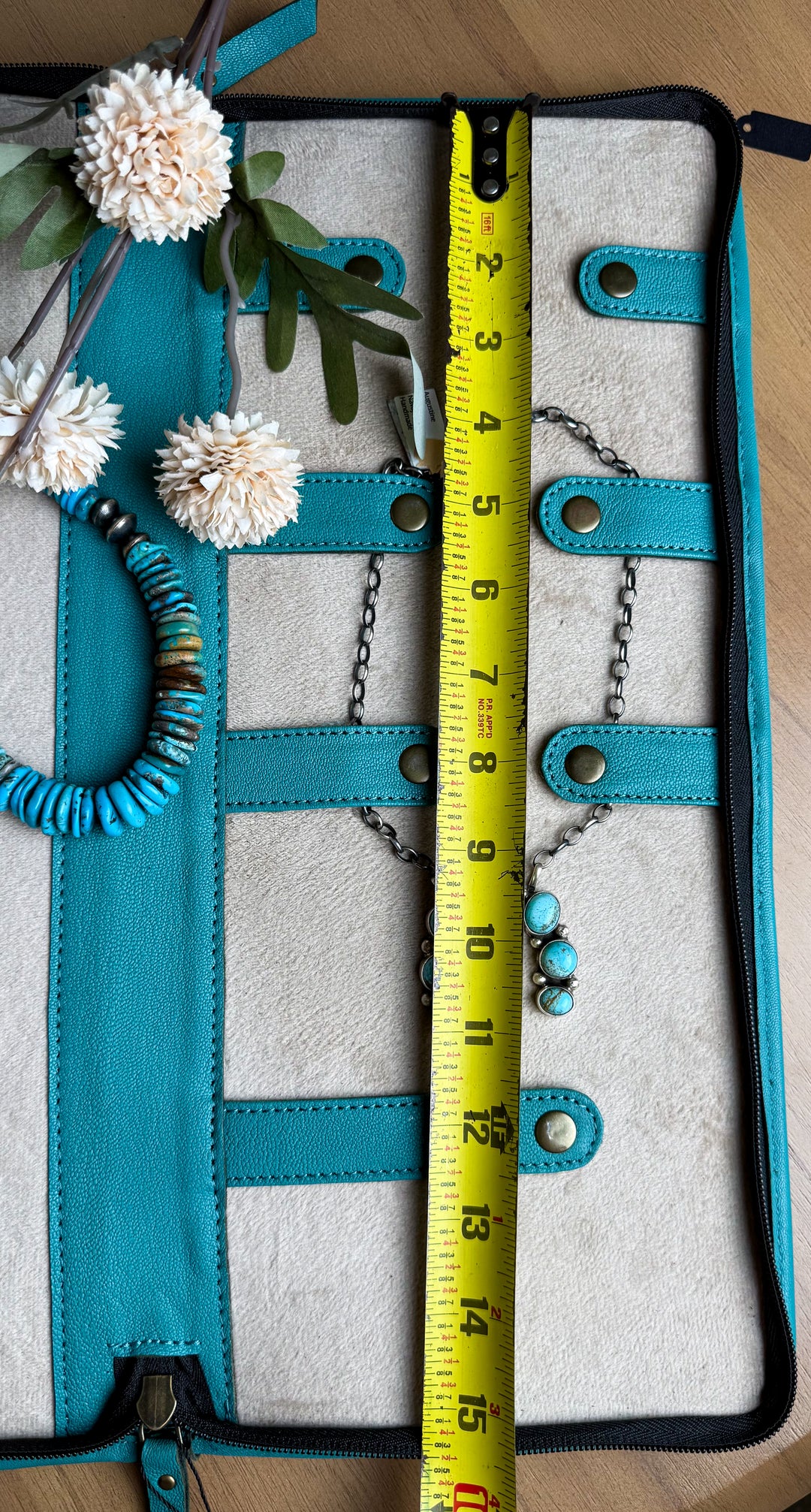 The Blossom Keeper | Cowhide Squash Blossom Necklace Travel Case | Leather Jewelry Organizer