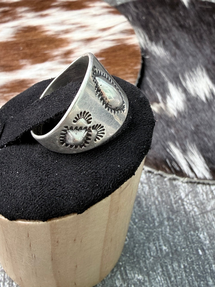 Jan Mariano Navajo Sterling Silver Cigar Band Ring | Size 8 Hand Stamped Native American Ring