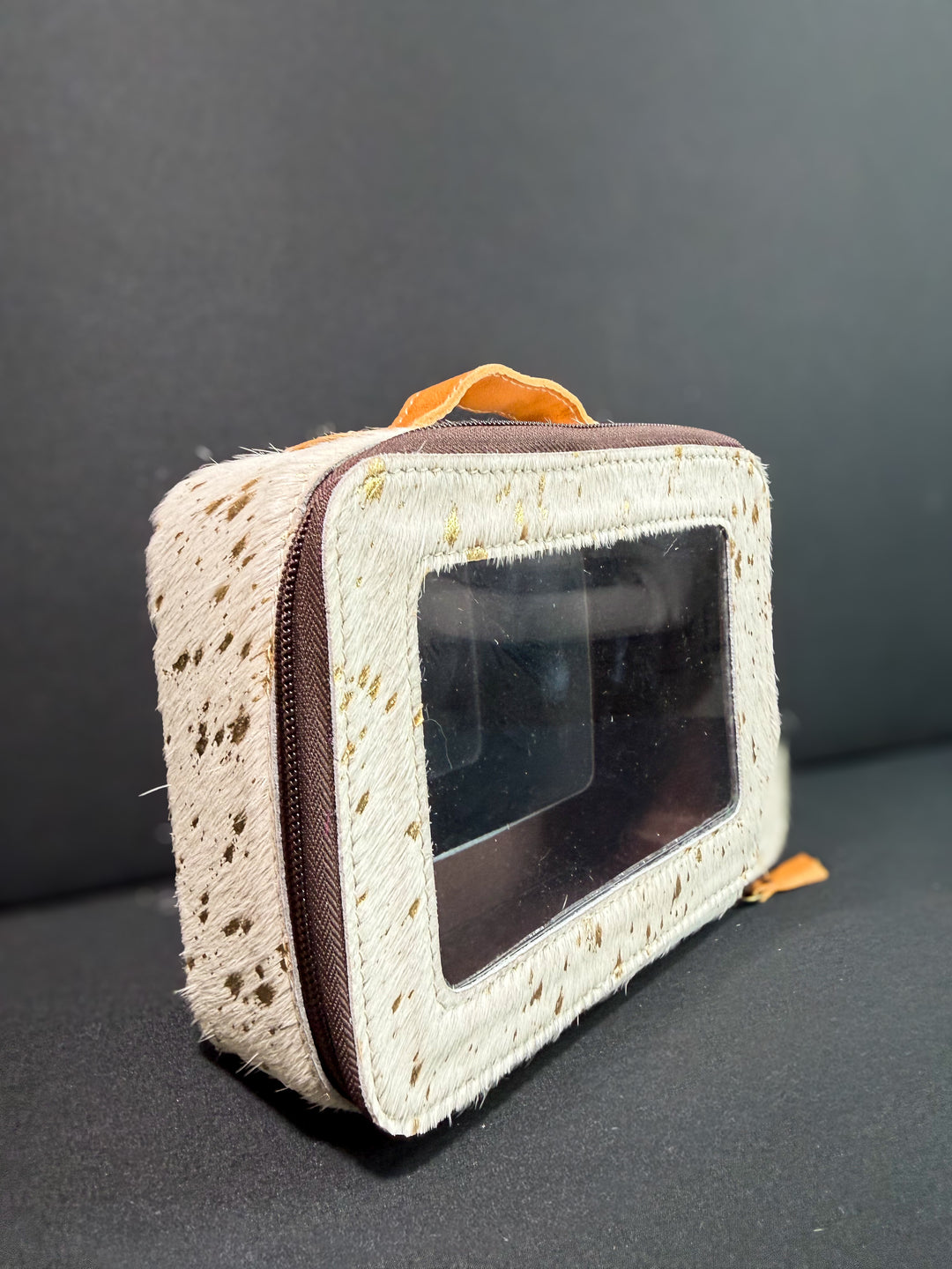 white gold cowhide clear makeup bag western cosmetic travel pouch leather
