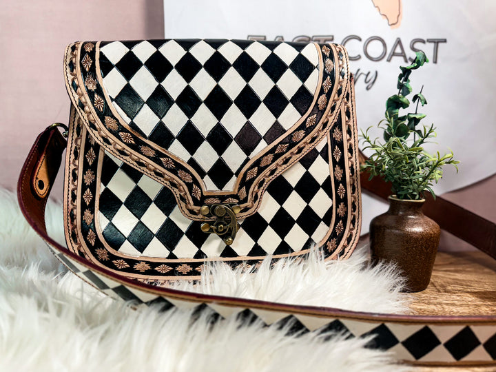 Speed Check No. 7 | Hand-Tooled Checkerboard Crossbody Chic Concealed Carry Purse