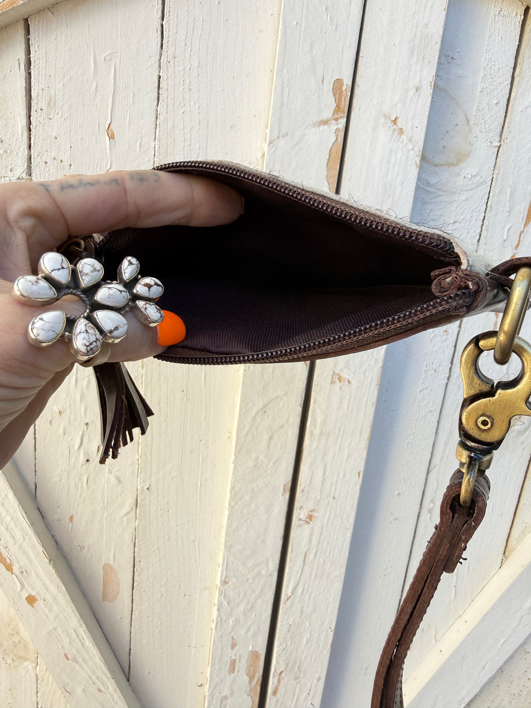 Cowboy Crossed Pistols | Full Grain Leather and Cowhide Zipper Essentials Pouch