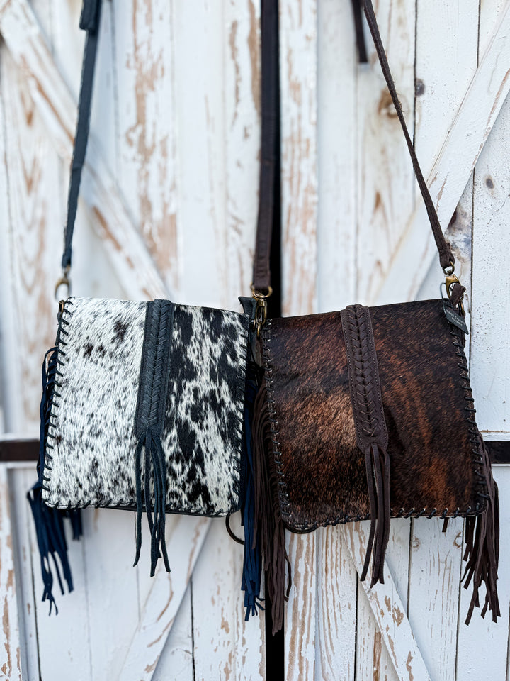 Genuine Leather Concealed Carry Crossbody Purse | Hair-on Cowhide Fringe Bag | Right Hand Draw