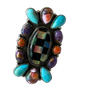 Southwestern 925 Handcrafted Mosiac Onyx, Turquoise, Spiny Oyster Asjustable Ring