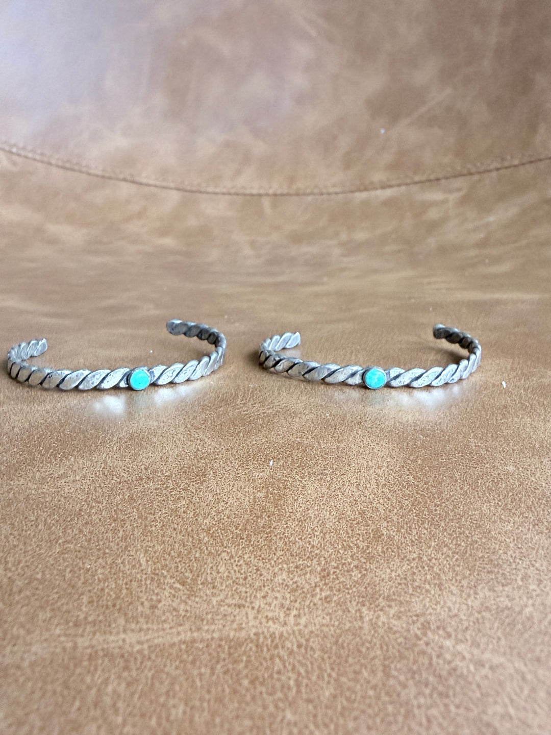 Vintage Sterling Silver & Turquoise Childs Cuff Bracelets | Set of 2