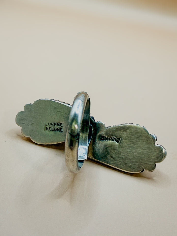 Navajo Handmade Mine #8 Turquoise Ring by Eugene Belone | Sterling Silver Adjustable Statement Ring