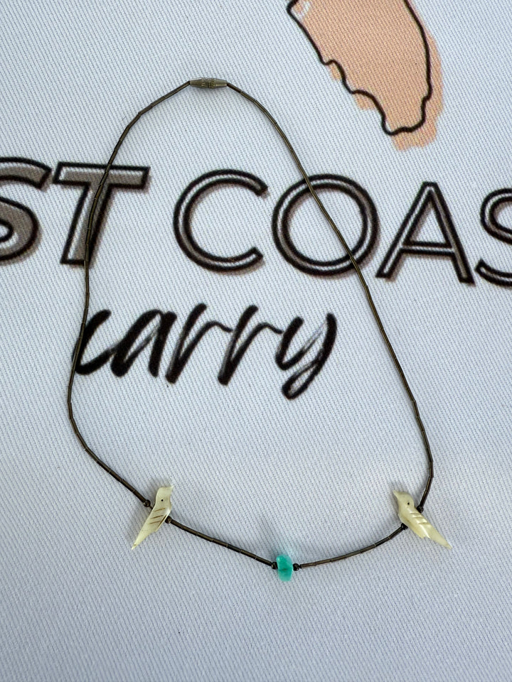 Vintage Liquid Sterling Silver Turquoise and Hand Carved Bird Necklace
