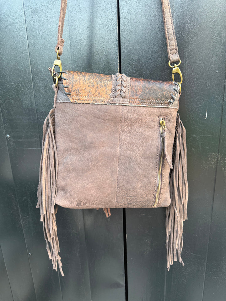 Genuine Leather Concealed Carry Crossbody Purse | Hair-on Cowhide Fringe Bag | Right Hand Draw