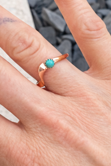 Navajo Handmade Pure Copper and Kingman Turquoise Stacker Rings - Size 7 and 7.5