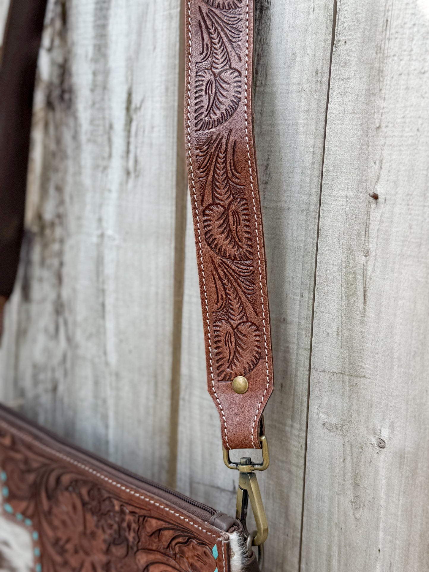 Southwestern Chic Fringe Tooled Leather Strap Crossbody