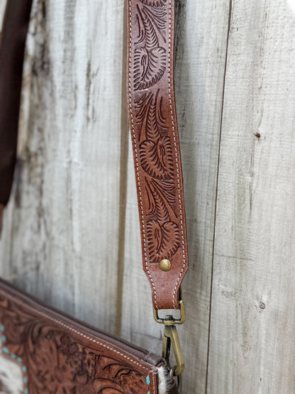 Southwestern Chic Fringe Tooled Leather Strap Crossbody