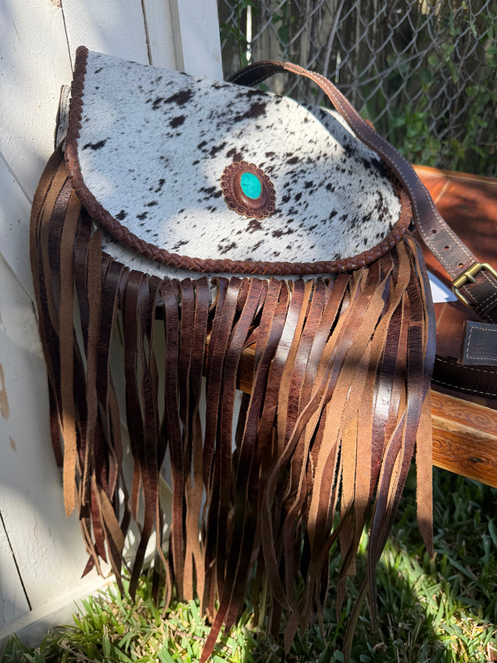 Speckled hair on cowhide purse brown fringe western shoulder or crossbody bag