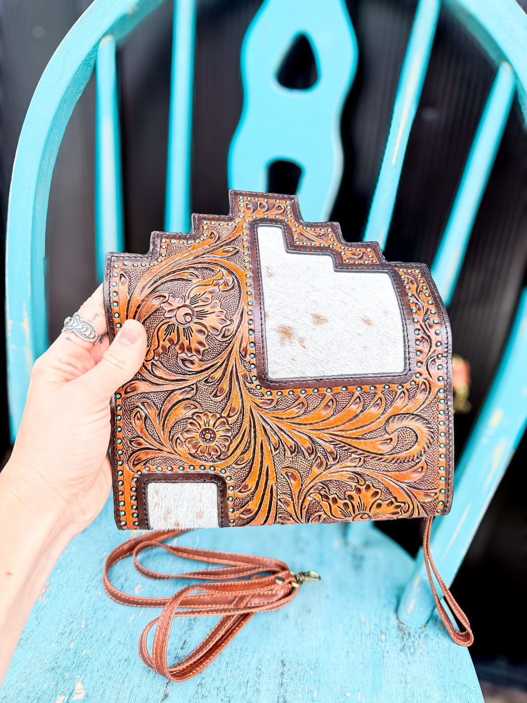 Two Step | Tooled Leather & Cowhide 3-Way Wallet Crossbody