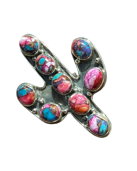 Mojave Desert : Spiny Oyster & Turquoise Mojave Sterling Silver Cactus Adjustable Statement Ring