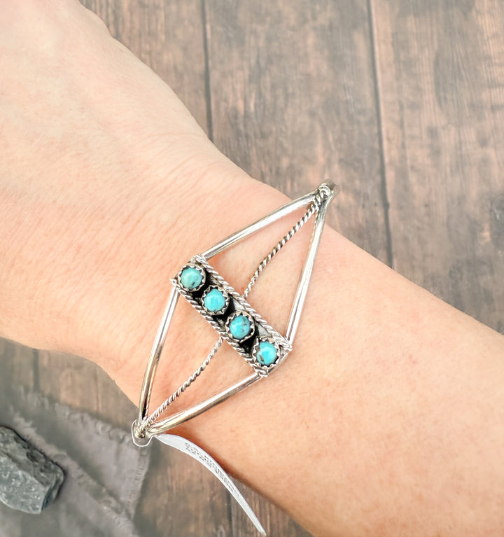 Handmade Navajo Sterling Silver Turquoise Cuff by Janice Spencer 6.5”