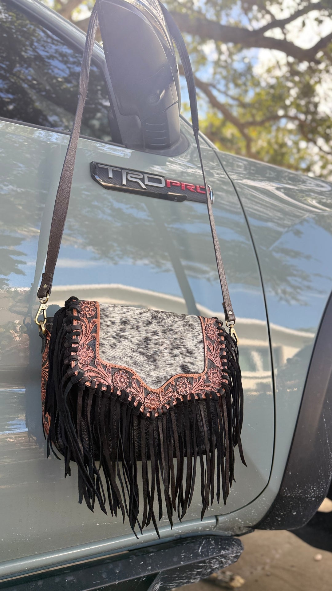 The Midnight Drifter | Cowhide & Tooled Leather Fringe Crossbody Bag