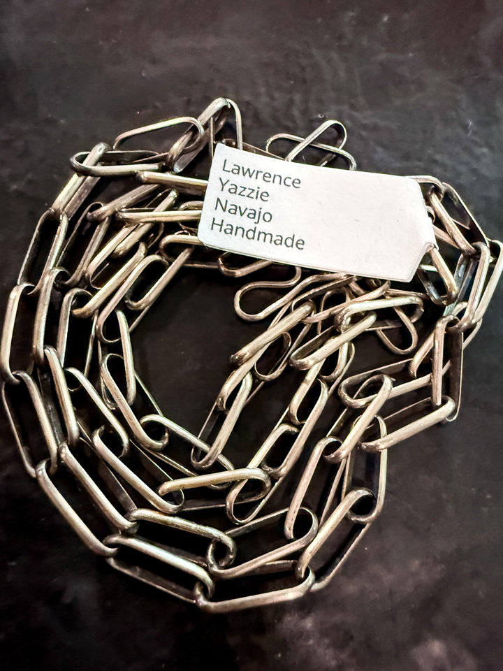Navajo Sterling Silver Paperclip Chain Necklace – 30” Handmade by Lawrence Yazzie