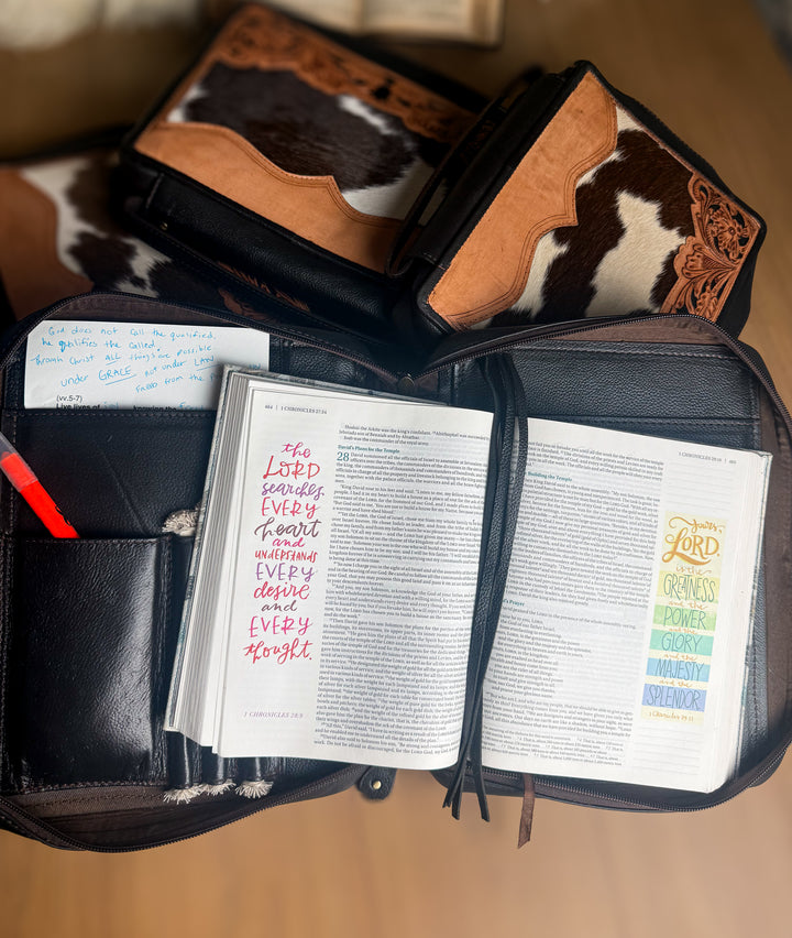 Word Over World™ | Tooled Leather & Cowhide Bible Study Case