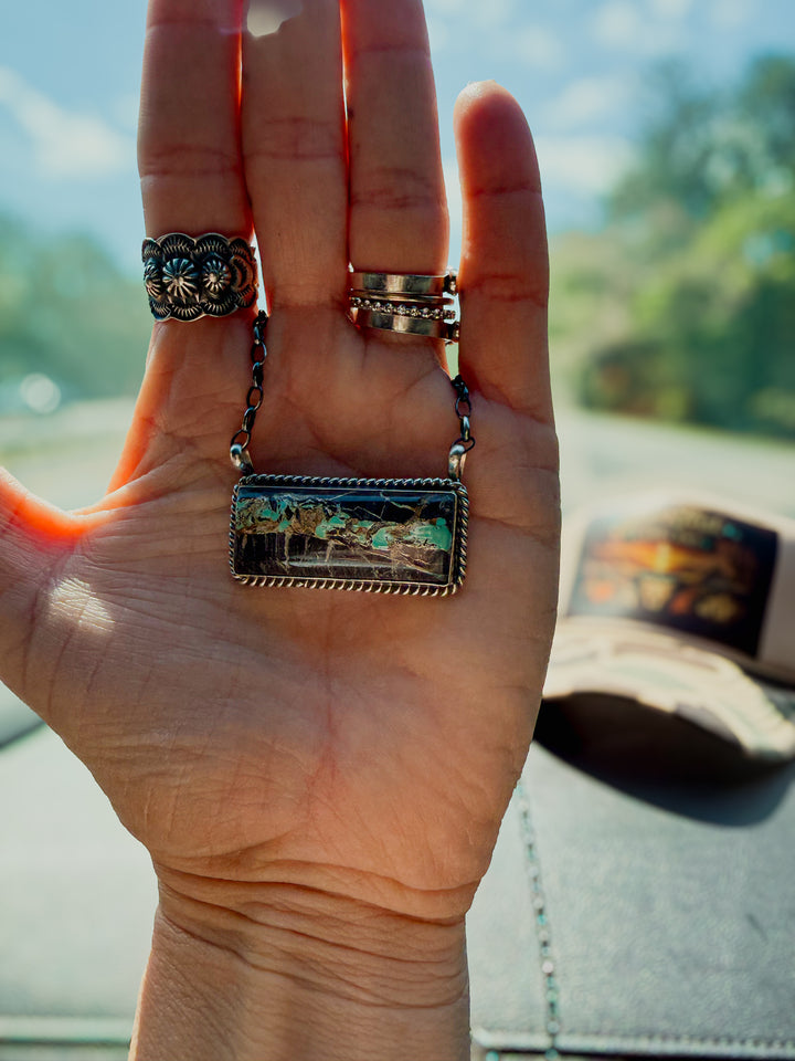 Blackjack Turquoise Bar Necklace - Navajo Handmade by Donovan Skeet