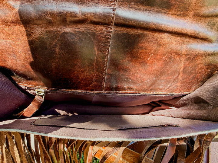 The Prairie Outlaw Fringe Cowhide Crossbody – Tooled Concho Western Leather Bag