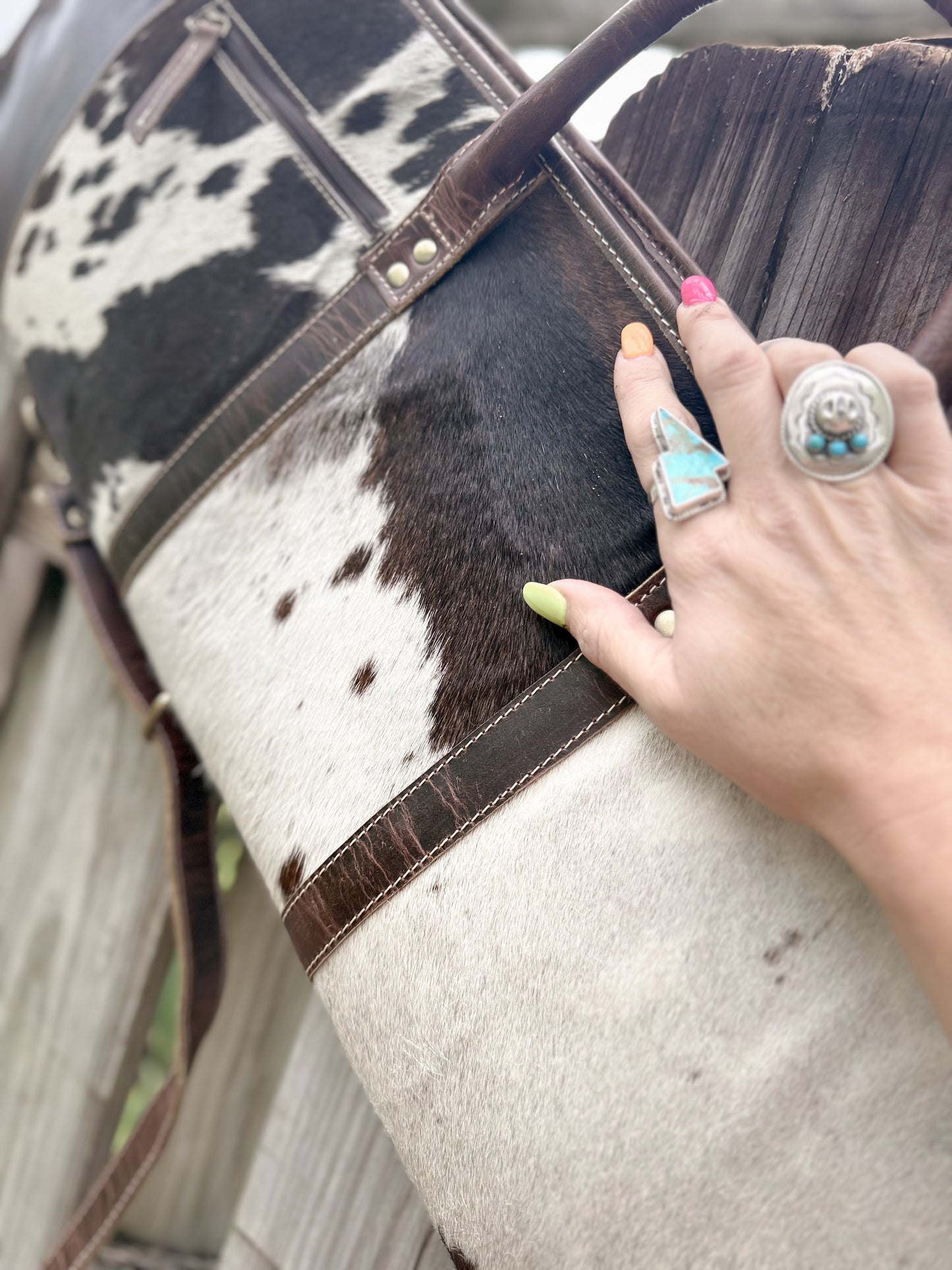 Custom Hair on Cowhide and Dark Brown Leather Padded Protective Western Rifle Case with Strap and Handles