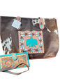 Turquoise Thunder : Cowhide Tooled Leather Concealed Carry Tote & Clutch Set Thunderbird Design
