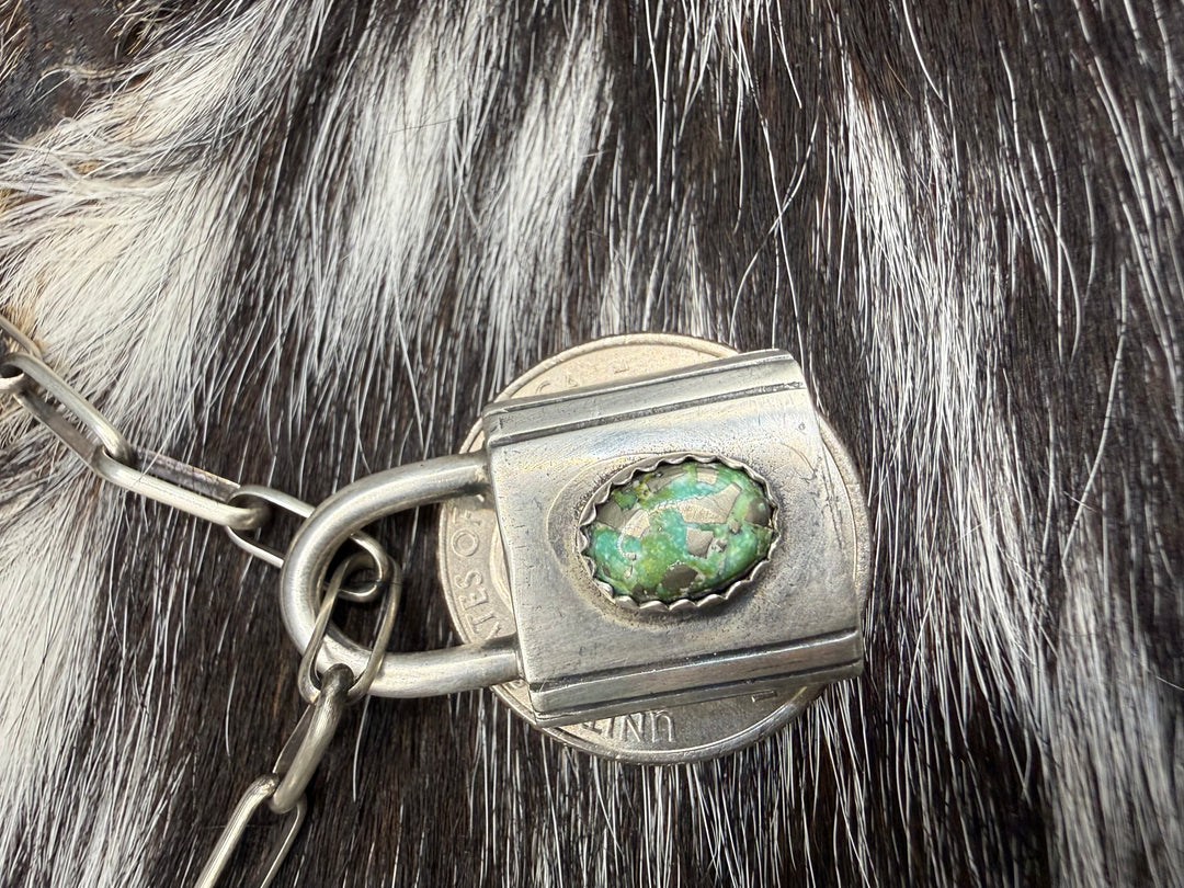 Navajo Sterling Silver Lock Necklace Charm Pendants | Turquoise or Pink Conch
