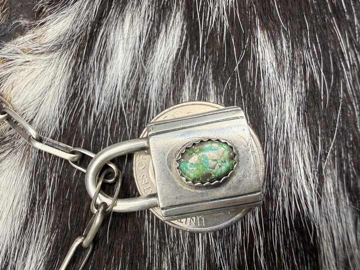 Navajo Sterling Silver Lock Necklace Charm Pendants | Turquoise or Pink Conch